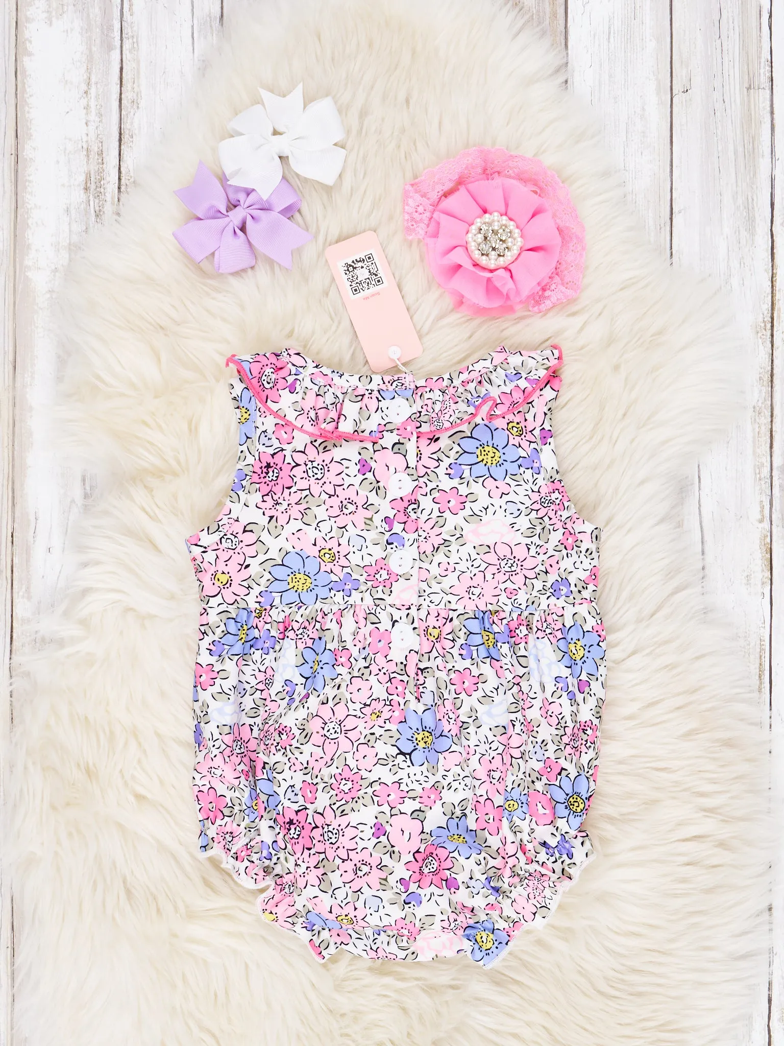 Smocked Pink Floral Ruffle Tank Romper