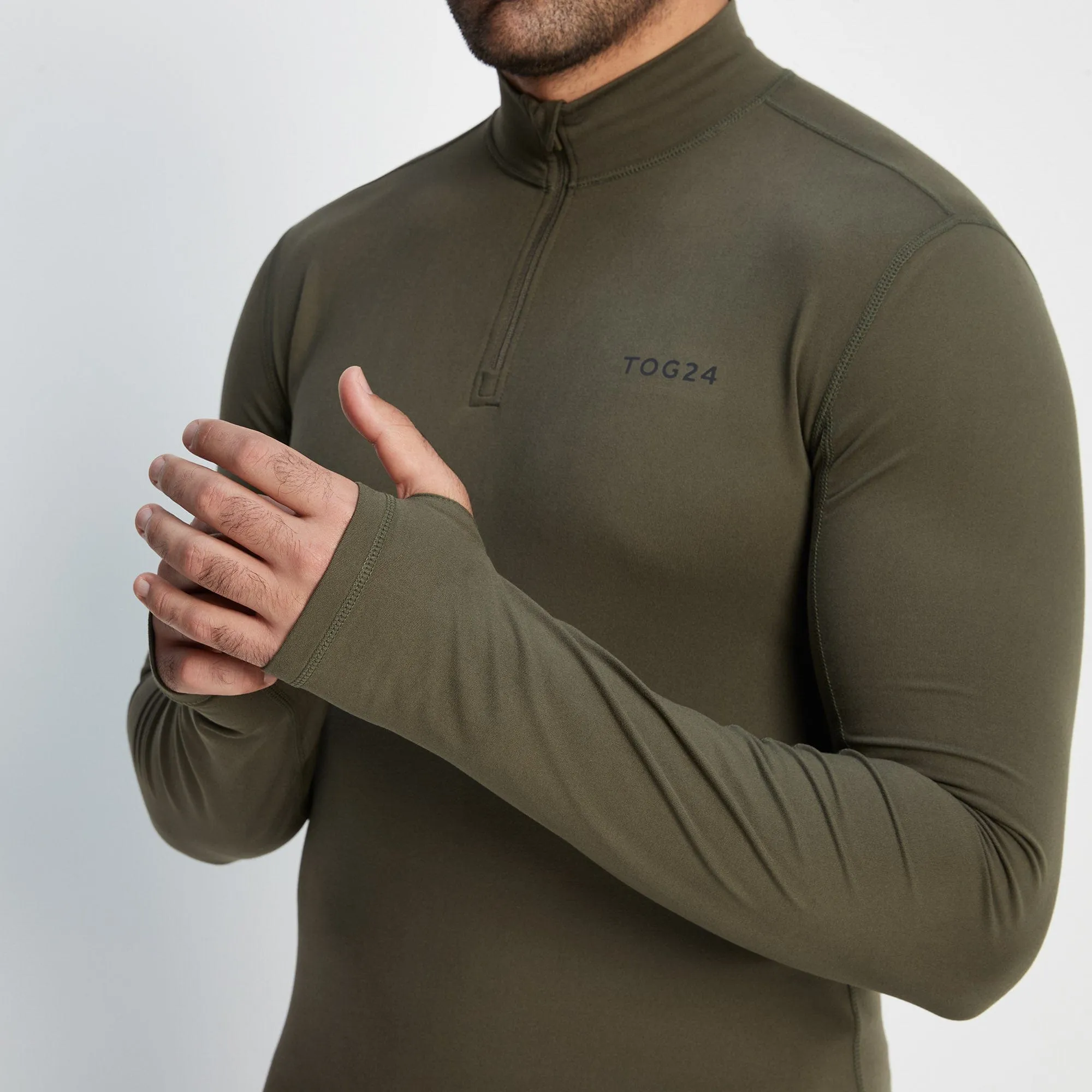 Snowdon Mens Thermal Base Layer Quarter Zip - Khaki