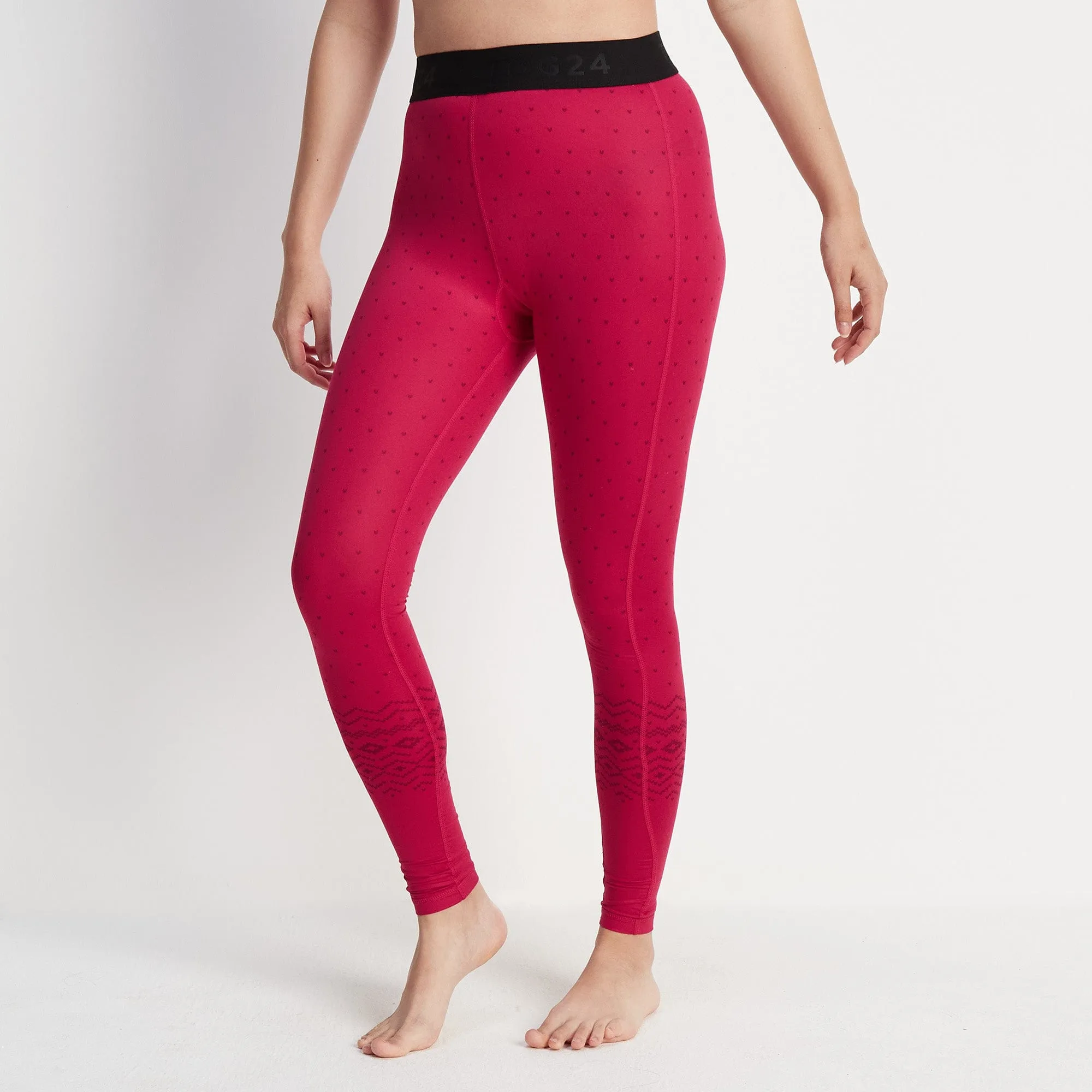 Snowdon Womens Thermal Base Layer Legging - Cerise Fairisle