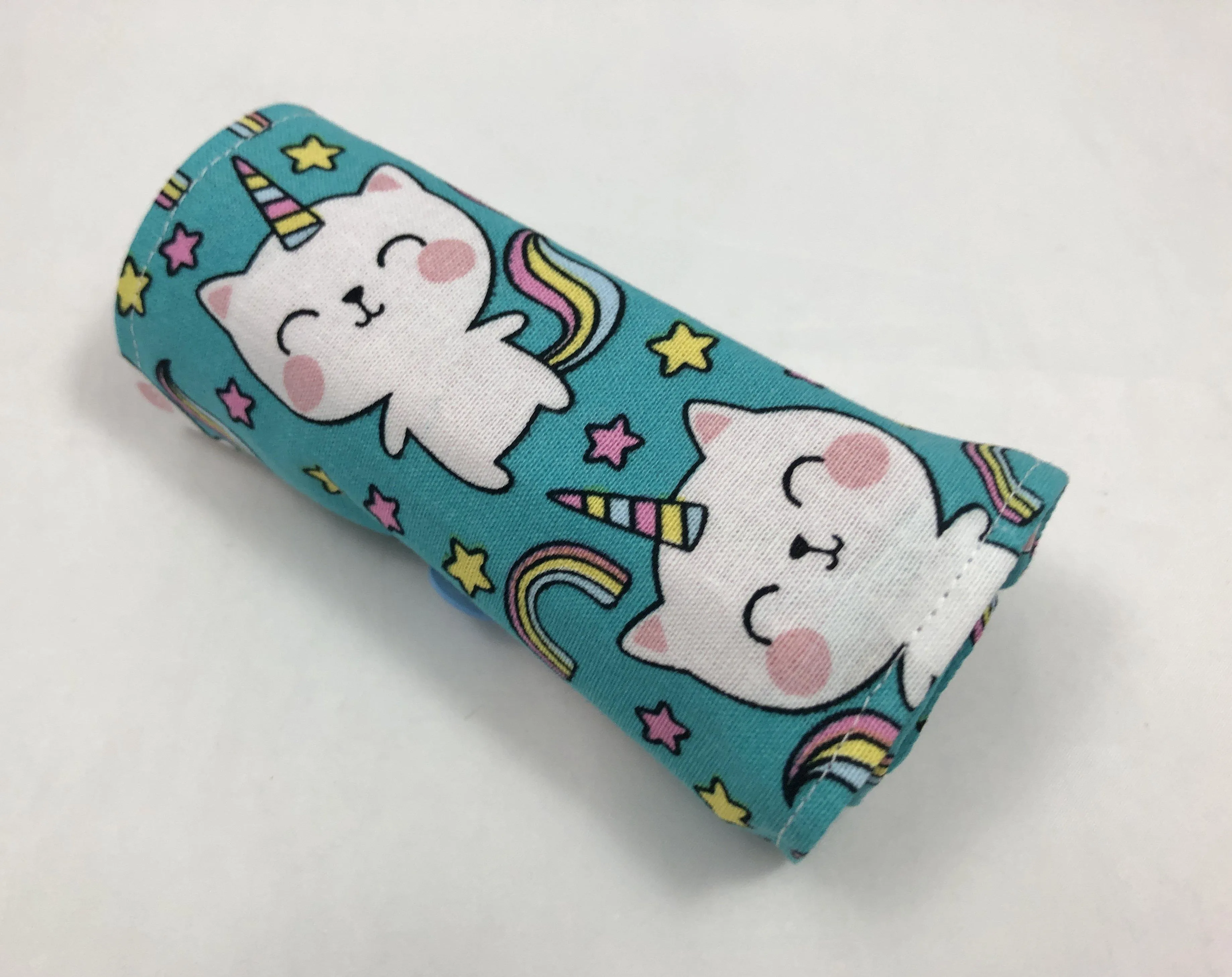 Unicorn Crayon Roll, Girl's Stocking Stuffer, Kitty Cat Crayon Wallet, Blue