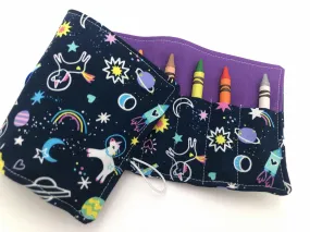 Unicorn Crayon Roll, Girl's Stocking Stuffer, Outer Space Crayon Case, Shooting Stars