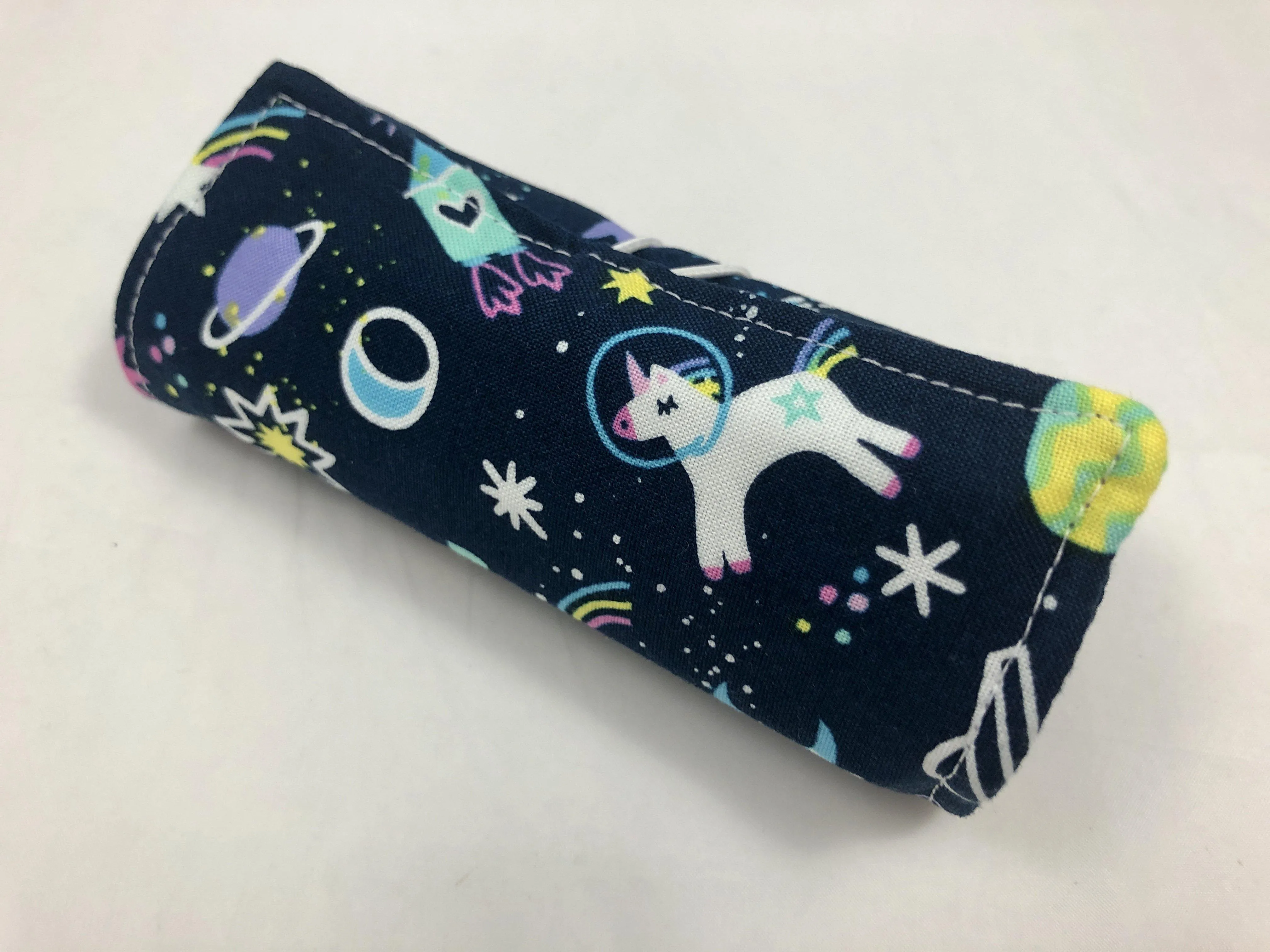 Unicorn Crayon Roll, Girl's Stocking Stuffer, Outer Space Crayon Case, Shooting Stars