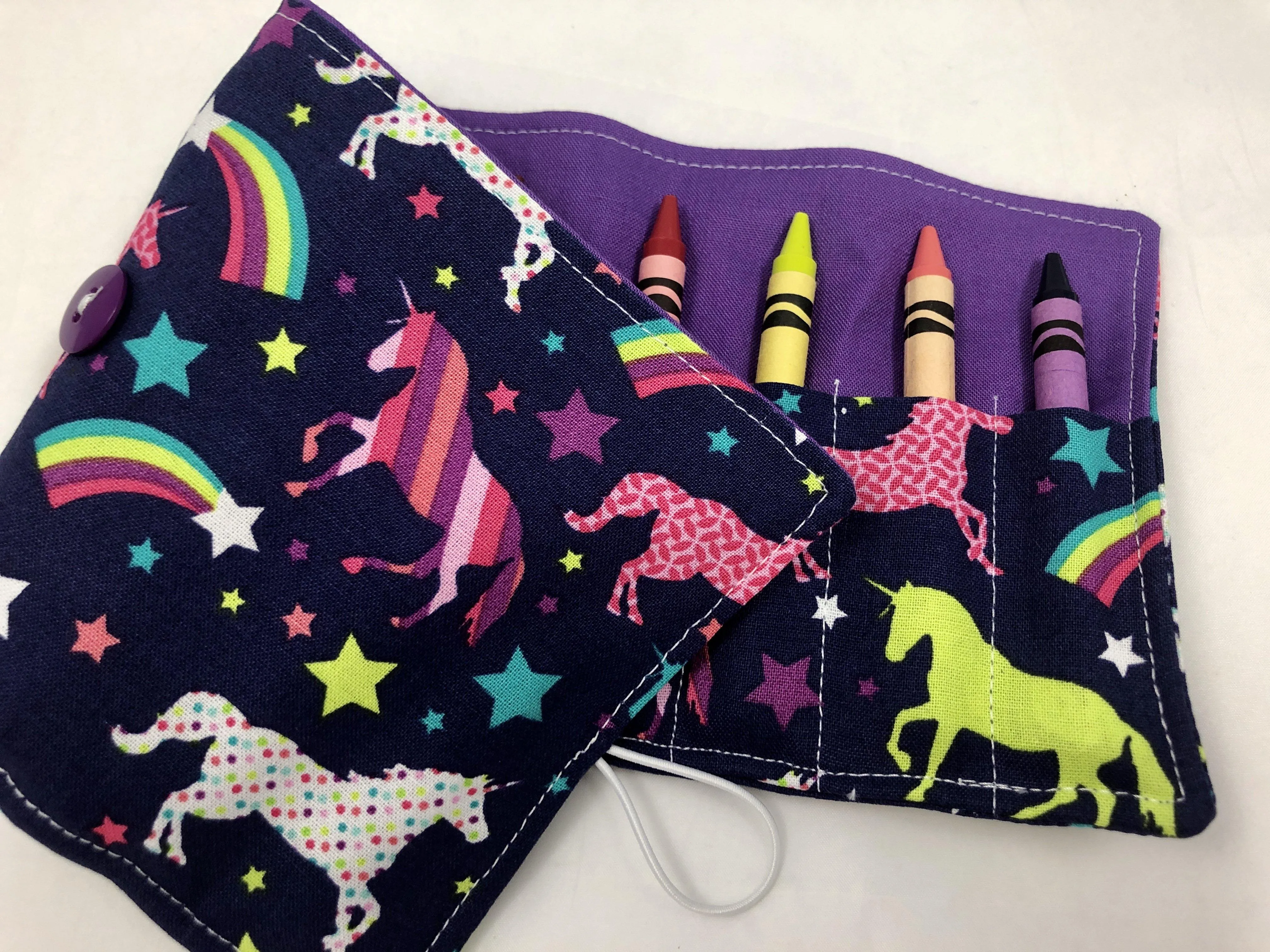 Unicorn Crayon Roll, Girl's Stocking Stuffer, Rainbow Crayon Case, Purple