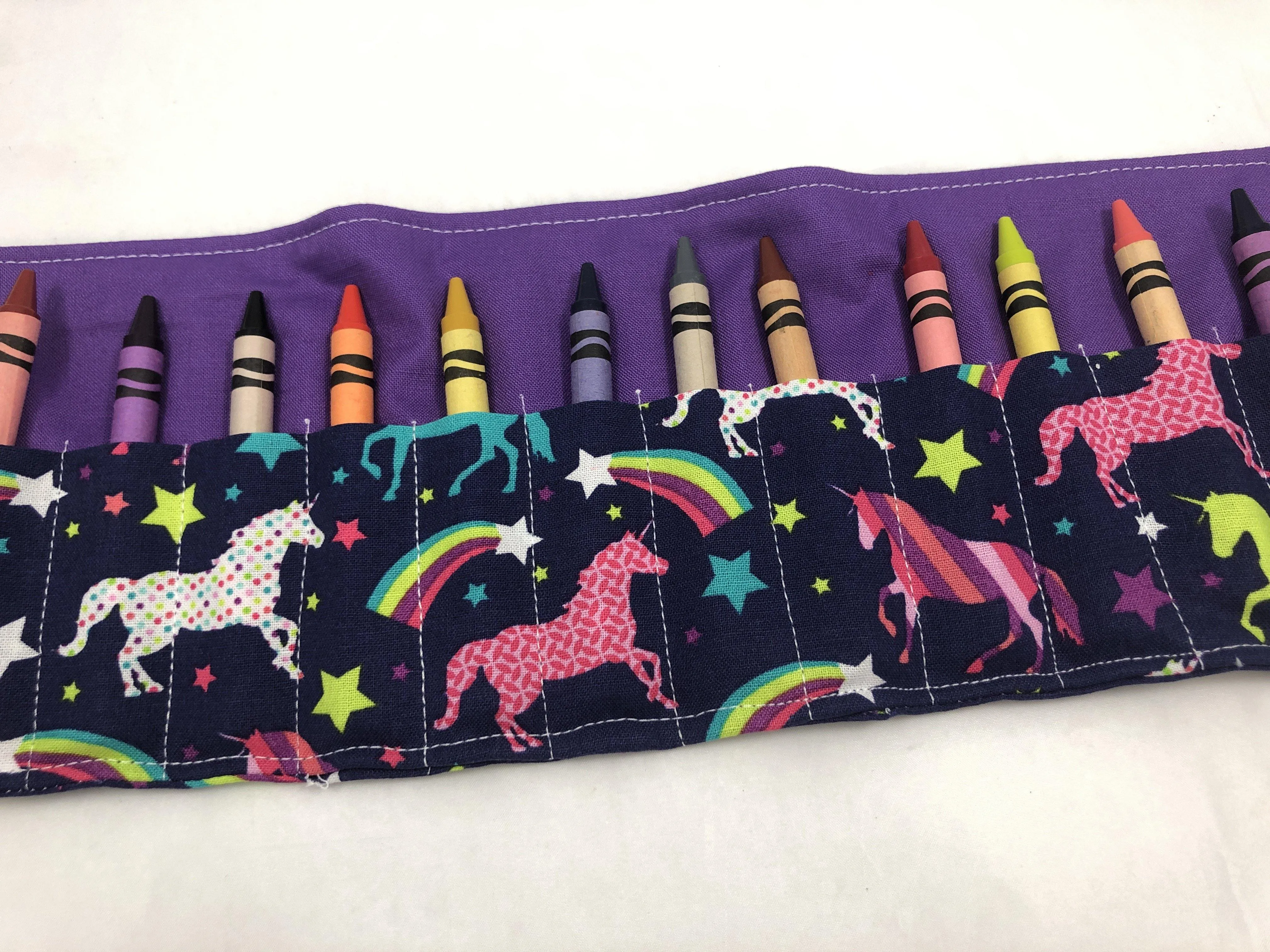 Unicorn Crayon Roll, Girl's Stocking Stuffer, Rainbow Crayon Case, Purple