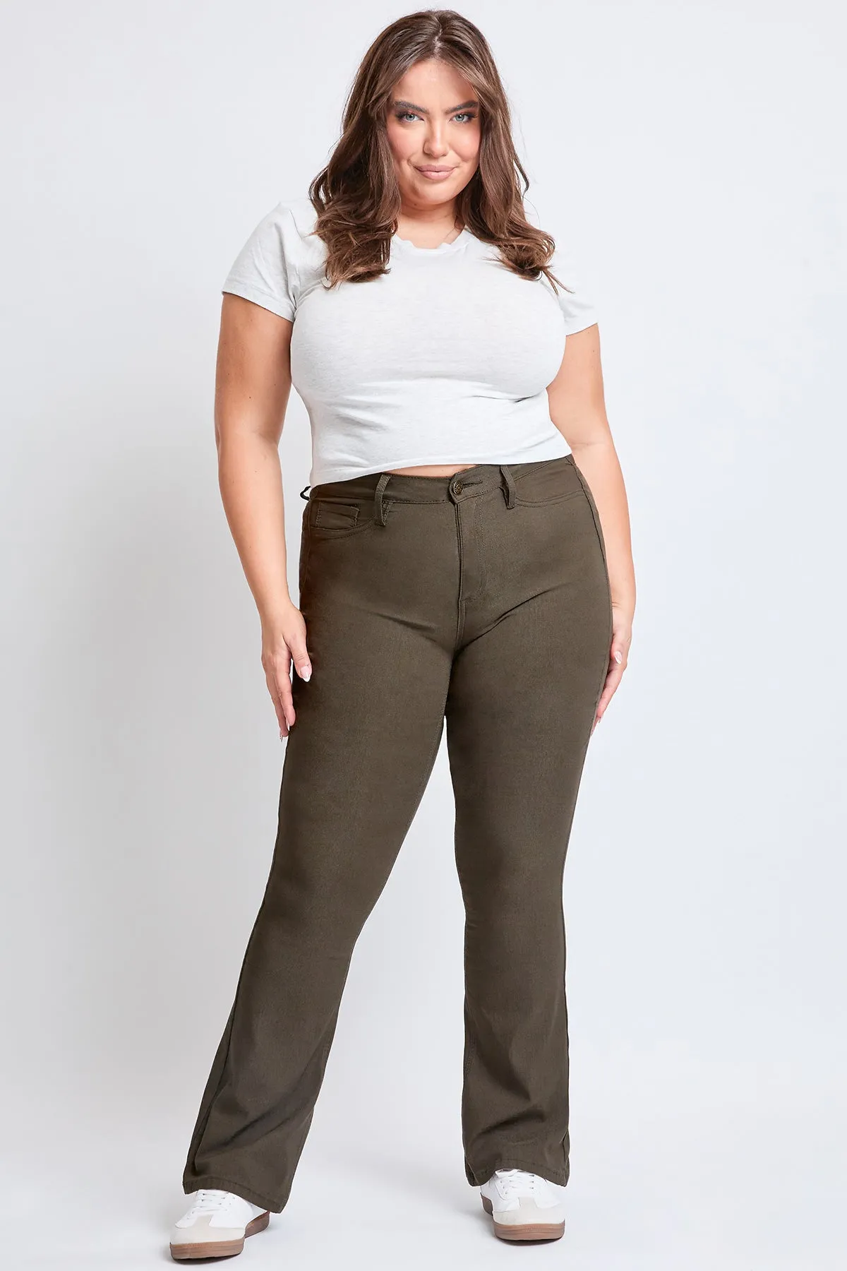 Womens Plus Size Hyperstretch Flare Pants, Dark Olive