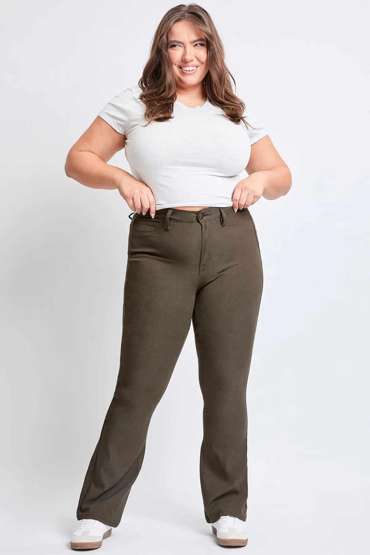 Womens Plus Size Hyperstretch Flare Pants, Dark Olive