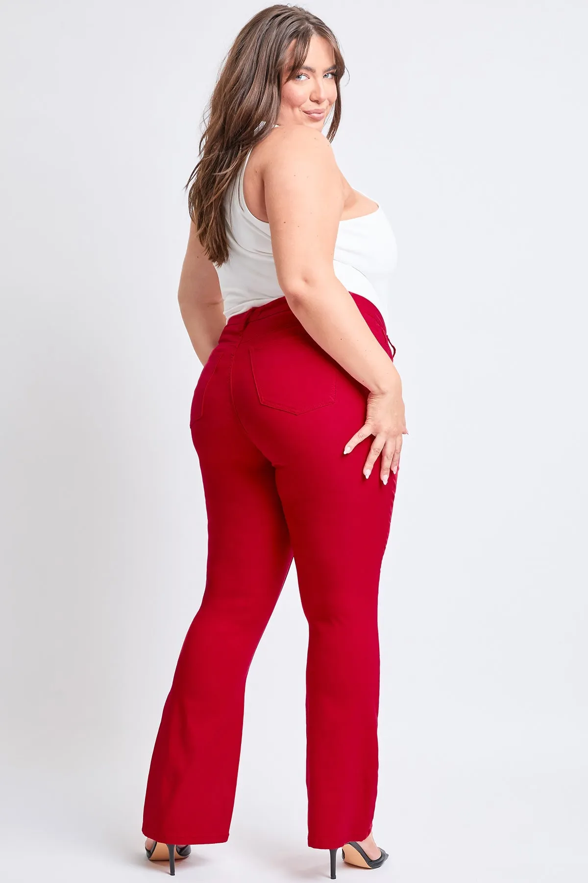 Womens Plus Size Hyperstretch Flare Pants, Ruby Red