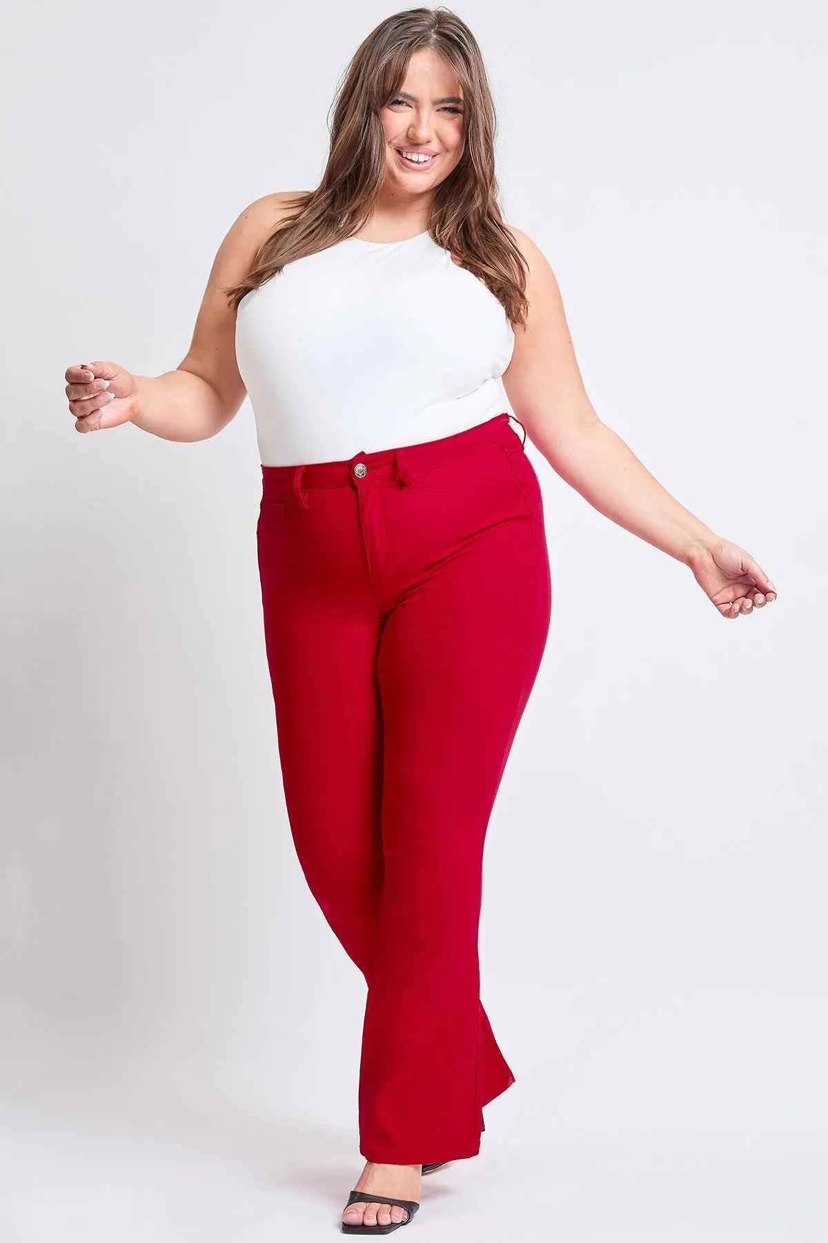 Womens Plus Size Hyperstretch Flare Pants, Ruby Red