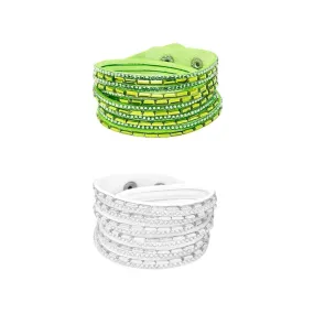 Yellow Chimes Latest Fashion Combo of Two PU Leather Green and White Wrap Bracelet for Women and Girls